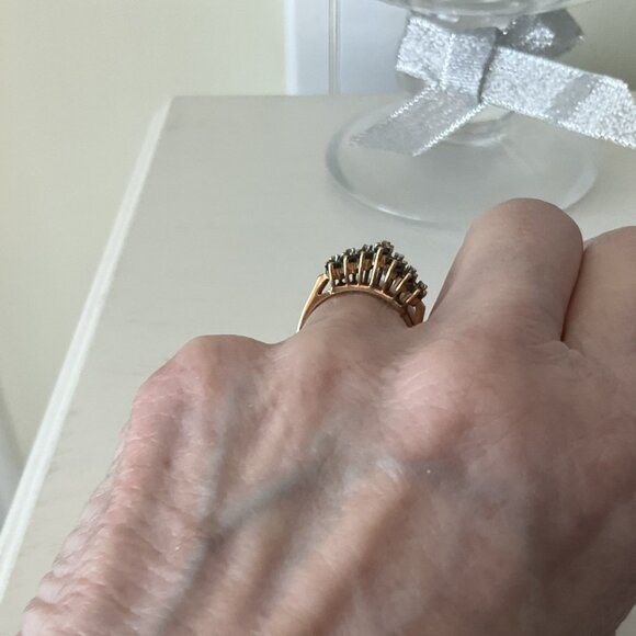 Vintage 14k solid gold and fancy dark blue sapphire and diamond ring - Picture 4 of 6